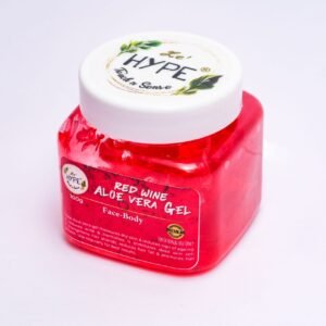 Vibrant red wine aloe vera gel jar displayed with a sleek, clean design. Perfect for skincare or cosmetic stock images.